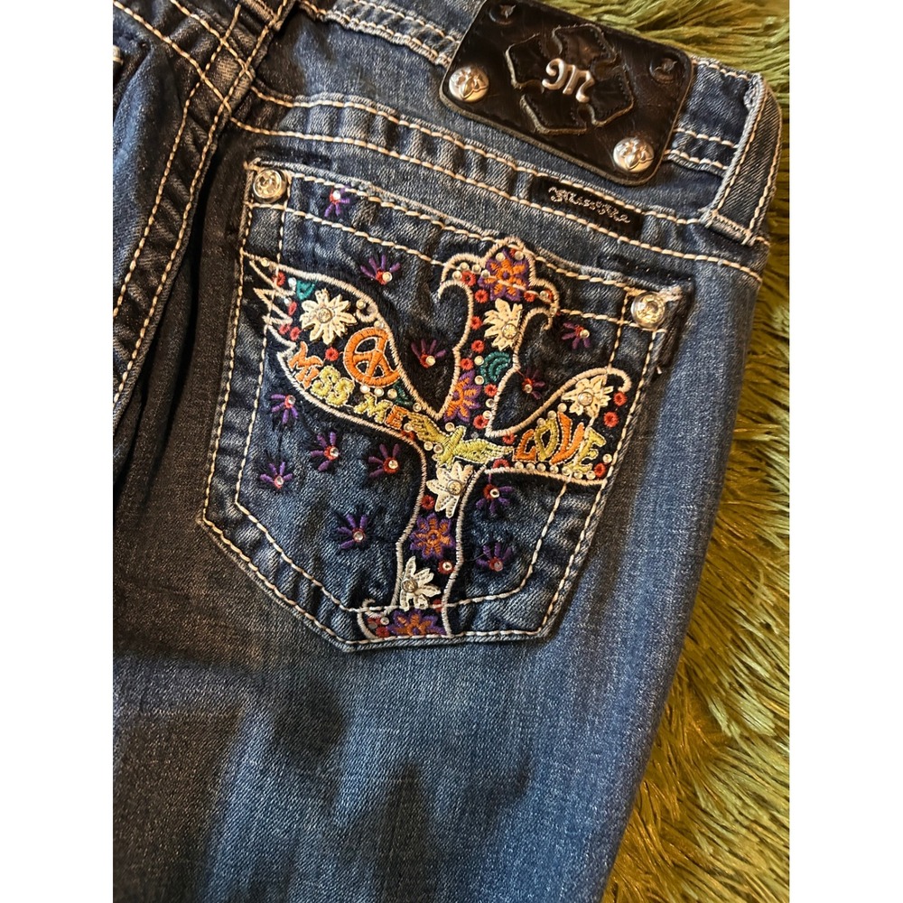 Miss Me Bootcut Jeans JP5727B5 Dark Wash Embroidered Peace Love 28 x 33 READ - Picture 9 of 10
